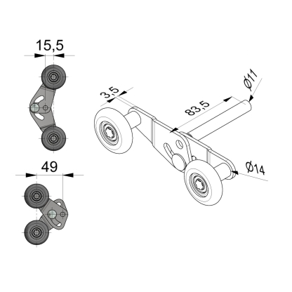 Roulette/ galet double résidentiel Ø 11/45 2