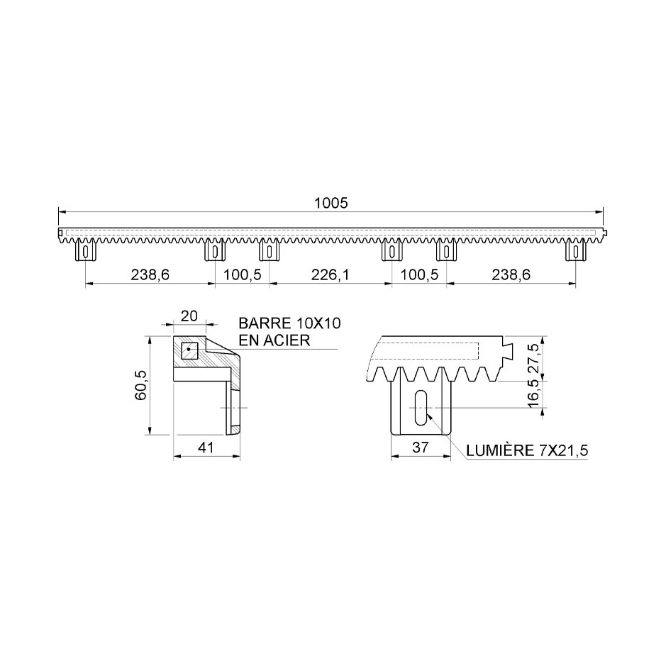 Crémaillère Nylon pour portail coulissant