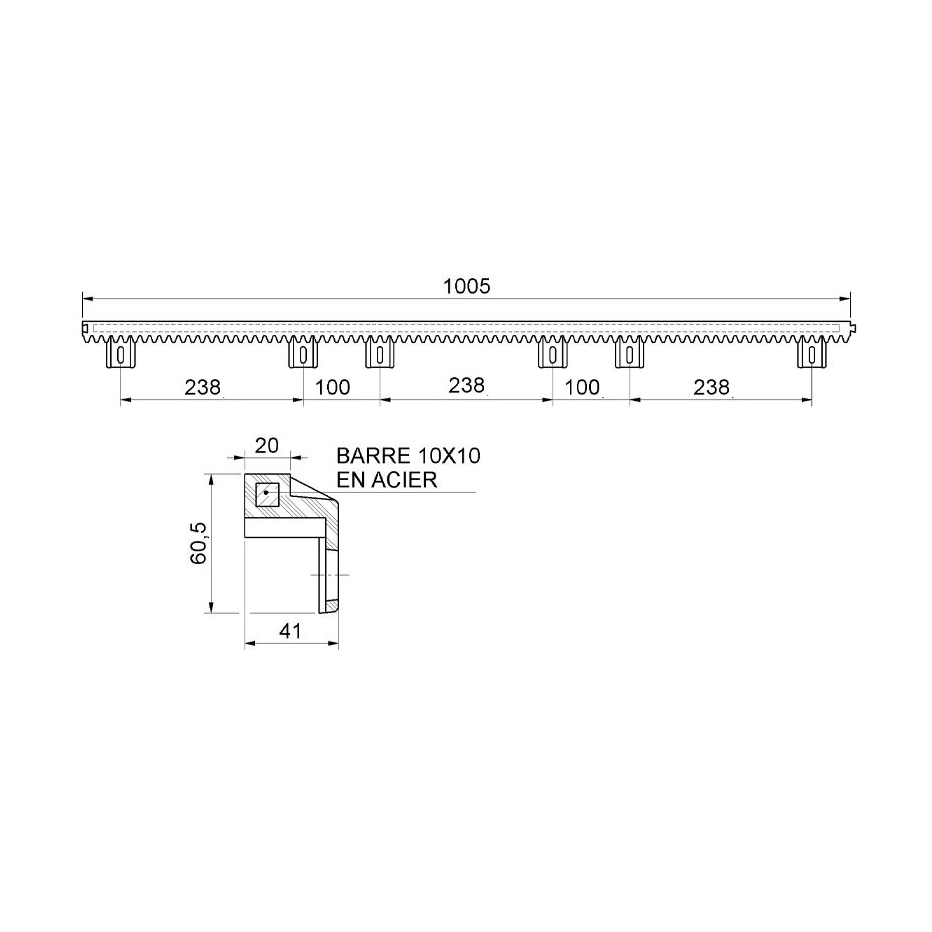 Crémaillère Nylon pour portail coulissant