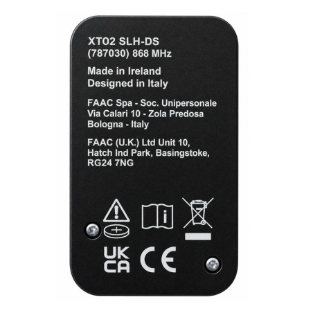 Télécommande FAAC XTO2 787030 868 MHz étiquette au dos