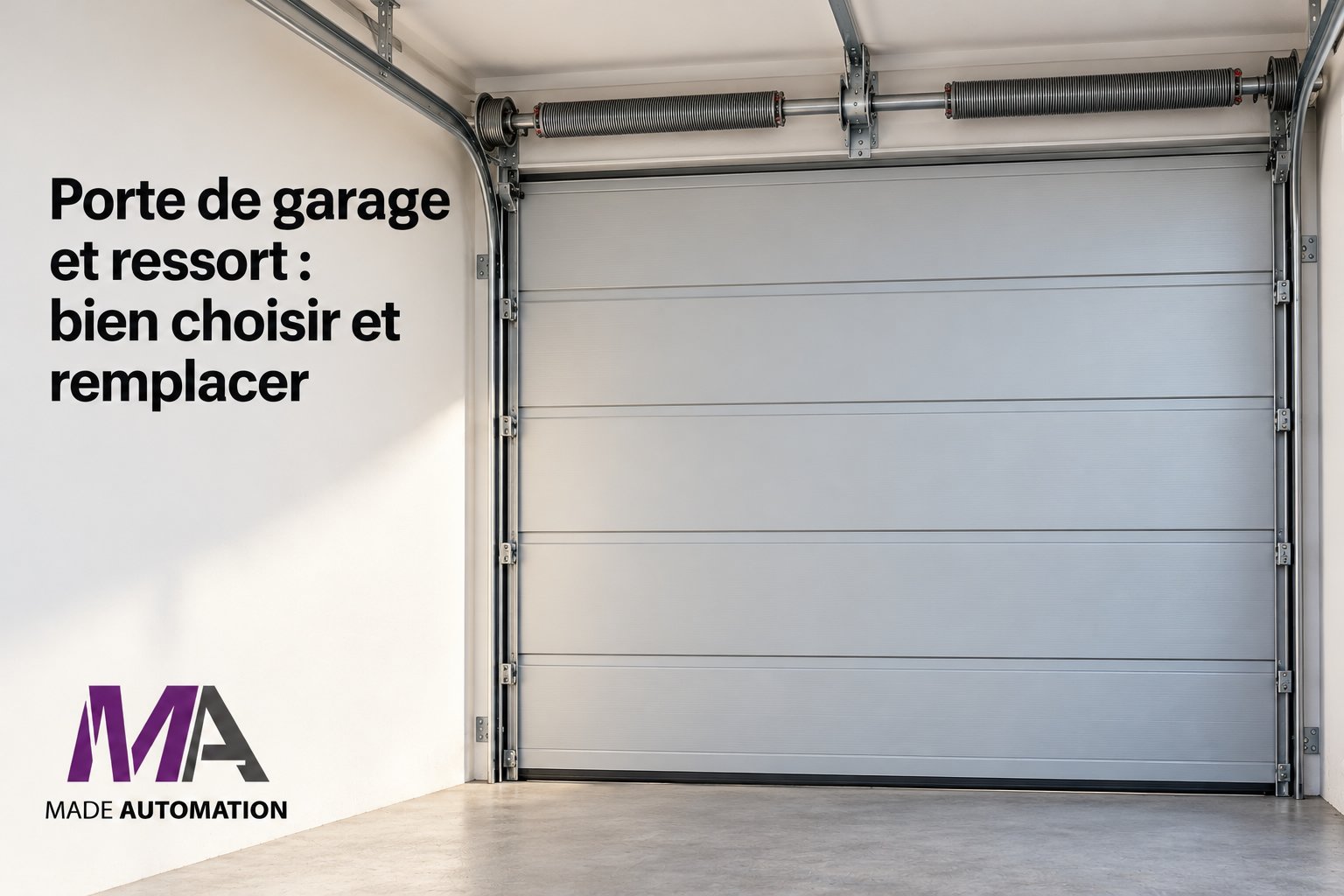 Porte de garage sectionnelle avec deux ressorts de torsion montés sur l'axe au-dessus du tablier